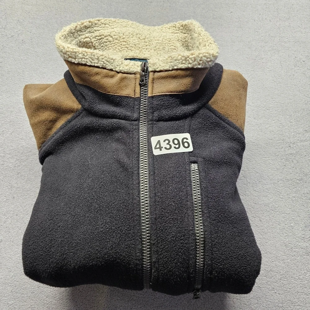 Kuhl Alpenwurxs Fleece Jacket Mens L Black Brown Full Zip Sherpa Collar Outdoor
